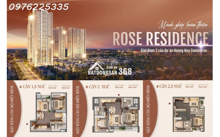 Bán căn hộ 2PN toà Rose Residence - dự án Hoàng Huy Commerce giá chỉ từ 2.540 triệu